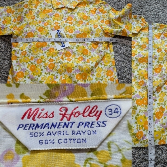 NWT Vintage Miss Holly deadstock yellow orange floral button up short sleeve 34 - Picture 5 of 7